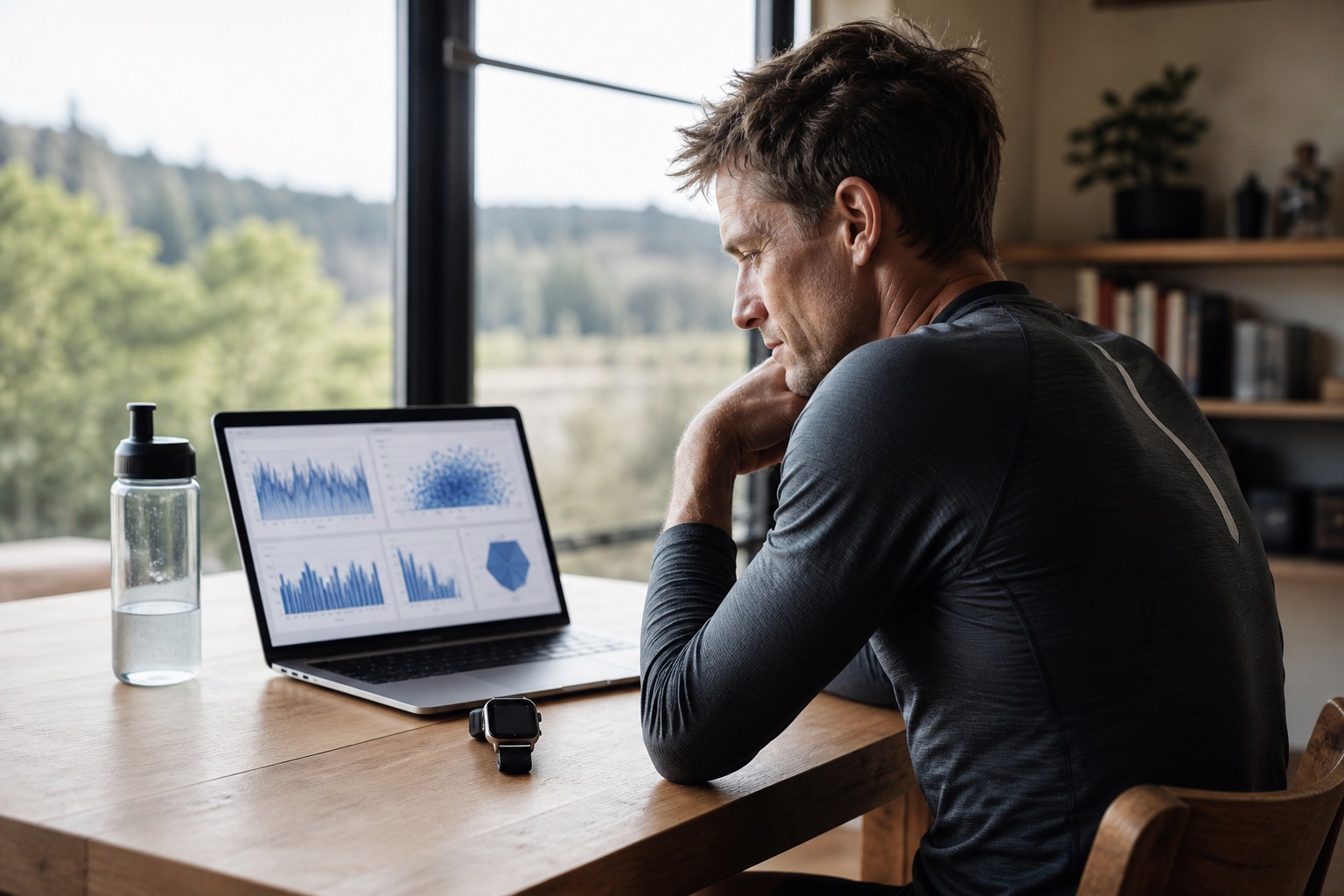 Athlete reviewing training data